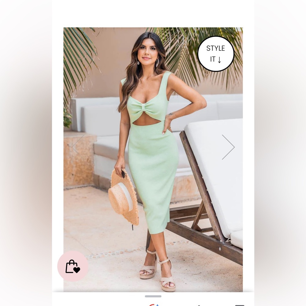 PINK LILY GOING IN CIRCLES GREEN RIBBED CUTOUT MIDI DRESS